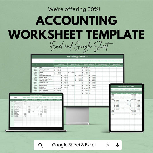 Accounting Worksheet Template | Financial Statement Organizer | Bookkeeping Worksheet Template