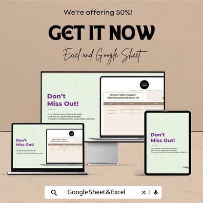 Recruitment Agency Performance Metrics HR Template , Recruitment KPI Tracker, HR Performance Dashboard, Hiring Metrics Spreadsheet