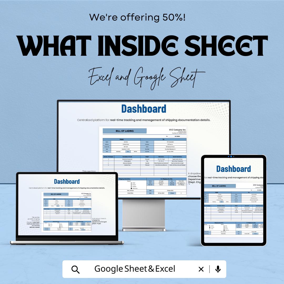 Bill of Lading Format Template - Excel & Google Sheets, Shipping Documentation, Freight Bill, Logistics Tracker, Digital Download,