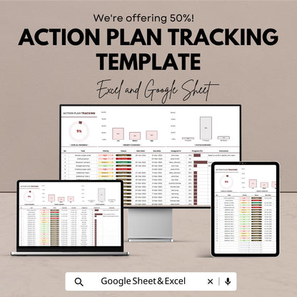 Action Plan Tracking Template | Project Tracker Spreadsheet | Task Progress Dashboard | Business Planning Tool | Goal Tracker
