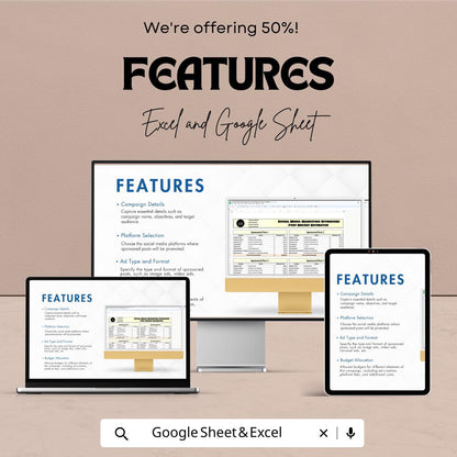 Social Media Marketing Sponsored Post Budget Estimator | Excel & Google Sheets | Ad Campaign Cost Planner | Social Media Ads Budget Template