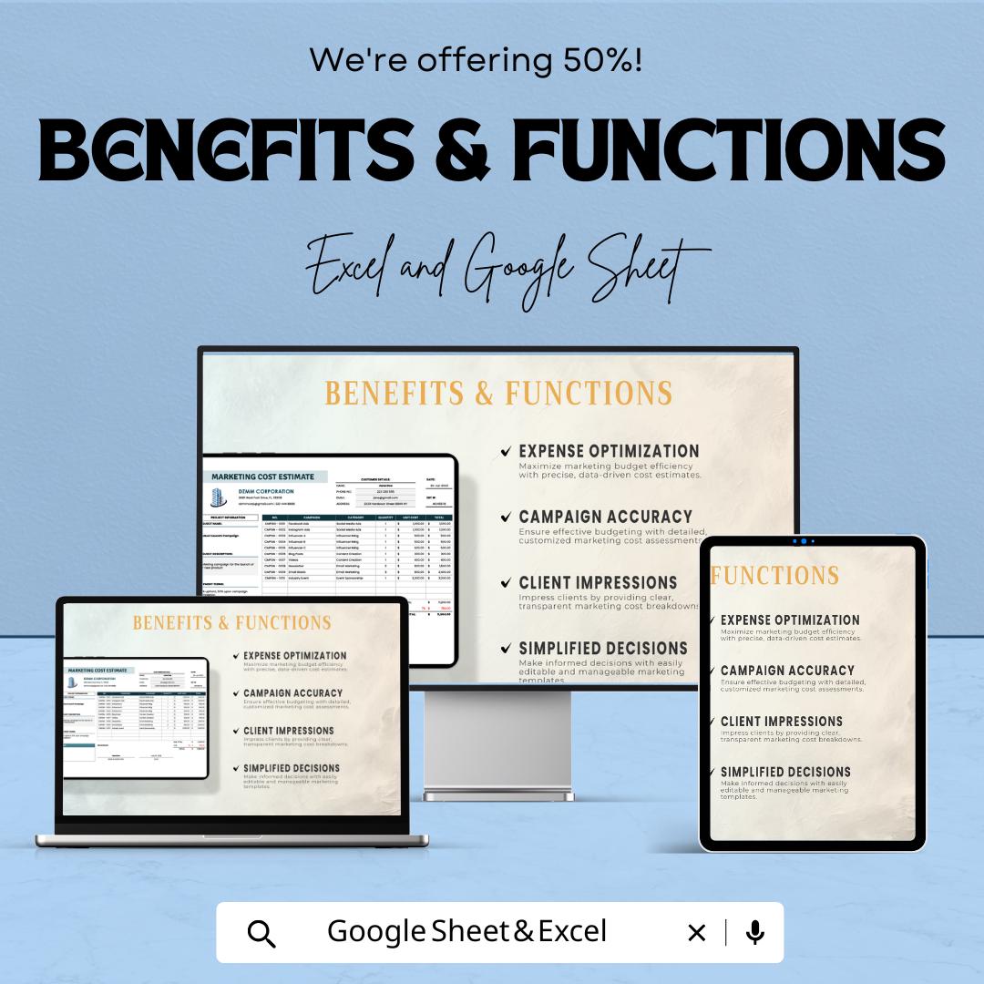 Marketing Cost Estimate Sheet Excel and Google Sheets | Budget Planner for Campaigns & Client Proposals