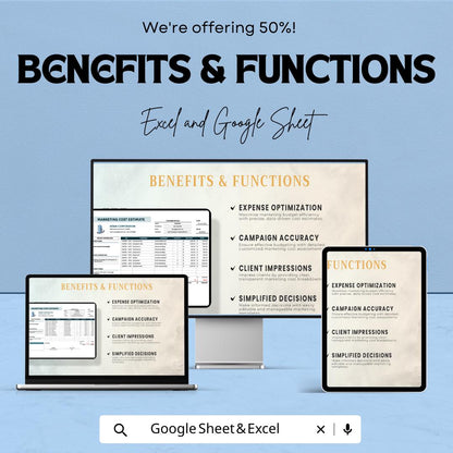 Marketing Cost Estimate Sheet Excel and Google Sheets | Budget Planner for Campaigns & Client Proposals