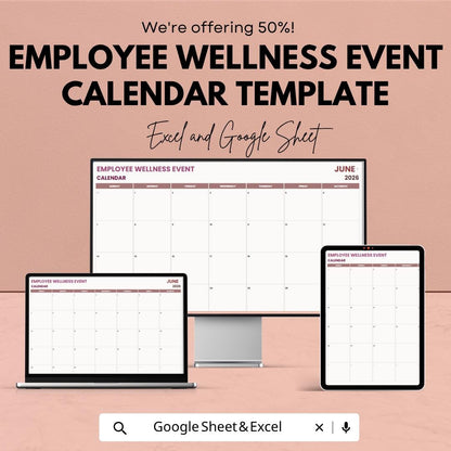 Employee Wellness Calendar Template | HR Event Planner Spreadsheet | Corporate Wellness Planner | Excel & Google Sheets |