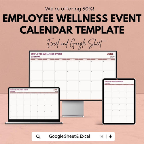 Employee Wellness Calendar Template | HR Event Planner Spreadsheet | Corporate Wellness Planner | Excel & Google Sheets |