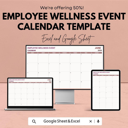 Employee Wellness Calendar Template | HR Event Planner Spreadsheet | Corporate Wellness Planner | Excel & Google Sheets |