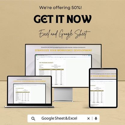 HR Training Budget Sheet for Excel & Google Sheets | Budget Tracking, Employee Training Expenses, HR Budget Template