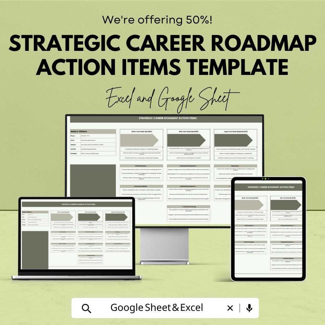 Strategic Career Roadmap Template | Career Action Plan Spreadsheet | Professional Development Planner | Career Goal Tracker
