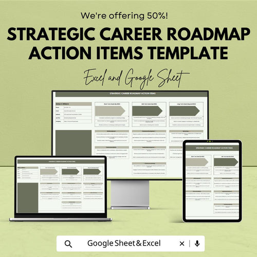 Strategic Career Roadmap Template | Career Action Plan Spreadsheet | Professional Development Planner | Career Goal Tracker