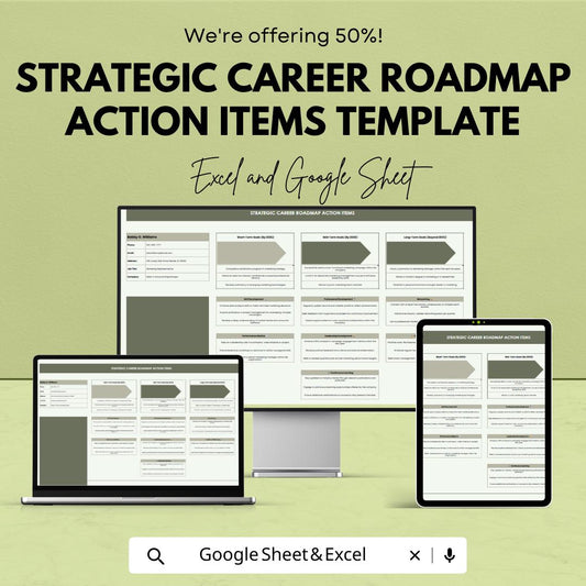 Strategic Career Roadmap Template | Career Action Plan Spreadsheet | Professional Development Planner | Career Goal Tracker
