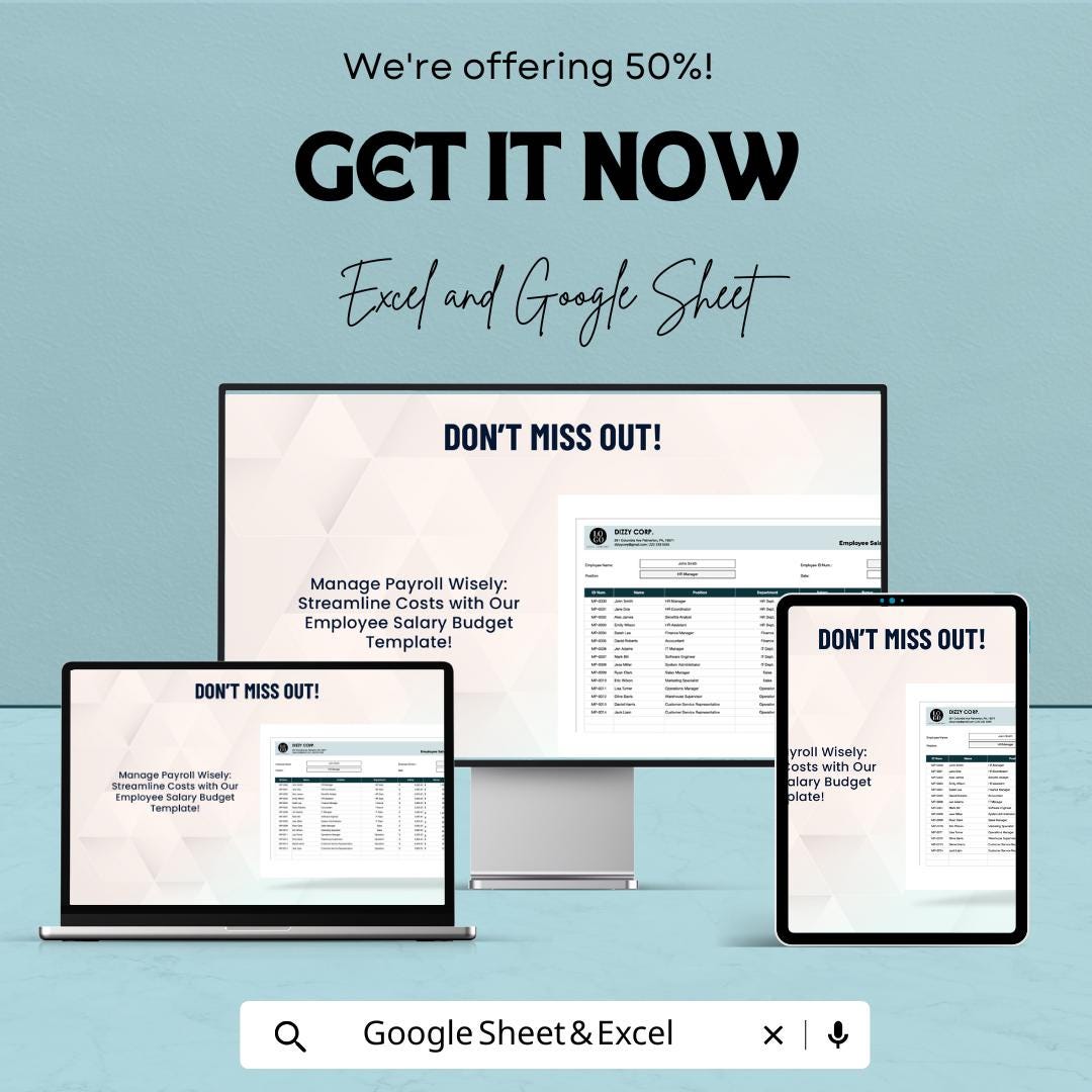 Employee Salary Budget Template, Payroll Budget Spreadsheet, Excel & Google Sheets HR Finance Tracker, Staff Salary Planner