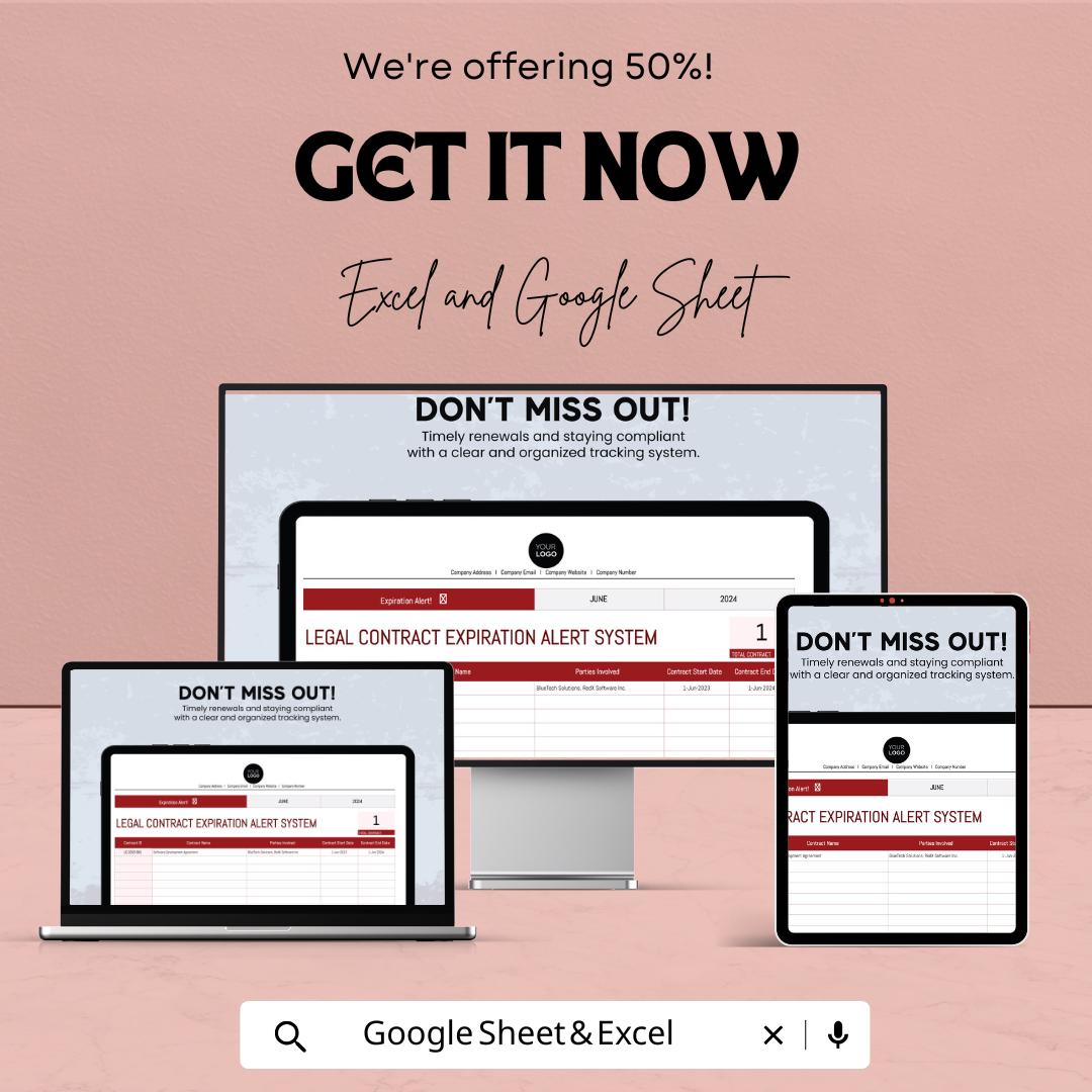 Legal Contract Expiration Tracker, Contract Renewal Alert Template, Law Office Contract Manager