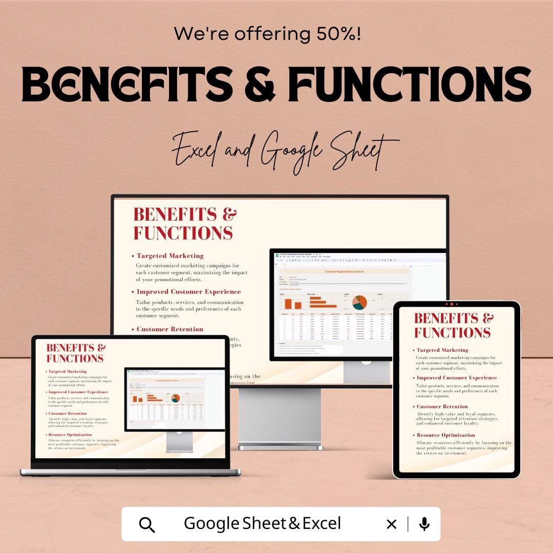 Customer Segmentation Analysis Template | Excel and Google Sheets Dashboard | Marketing Analytics | Business Data Report