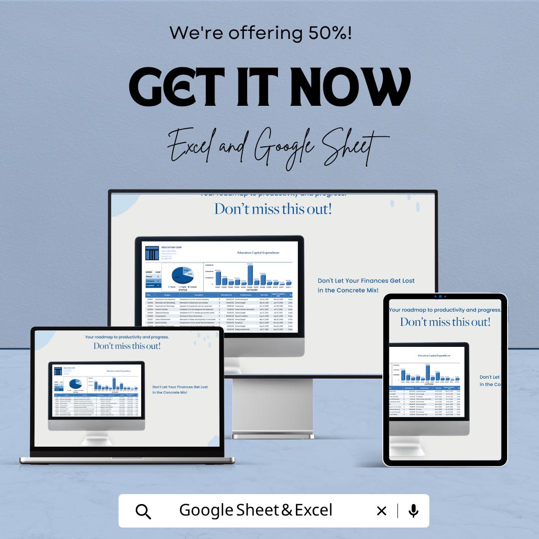 Education Capital Expenditure Template | School Budget Planner | Education Expense Tracker | Excel & Google Sheets | Capital