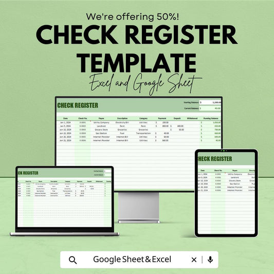 Check Register Template | Editable Checkbook Ledger | Personal Expense Tracker | Digital Download