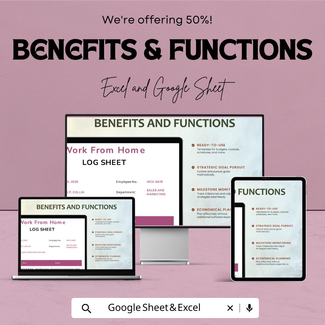 Simple Work from Home Log Sheet Template | Track Daily Work Hours and Activities | Google Sheet & Excel File | Work Log for Remote Jobs