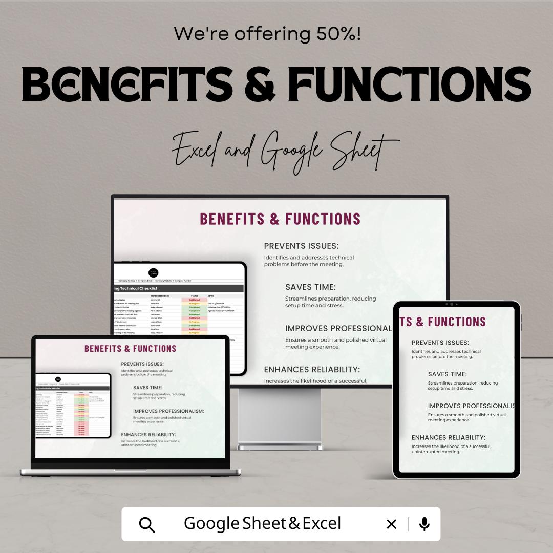 Administration Virtual Meeting Technical Checklist Template | Meeting Planner Spreadsheet | Virtual Event Checklist