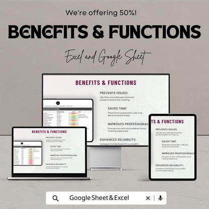 Administration Virtual Meeting Technical Checklist Template | Meeting Planner Spreadsheet | Virtual Event Checklist