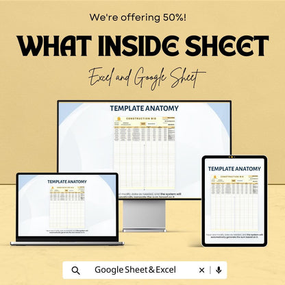 Construction Bid Sheet Template for Projects | Excel & Google Sheets | 50% OFF