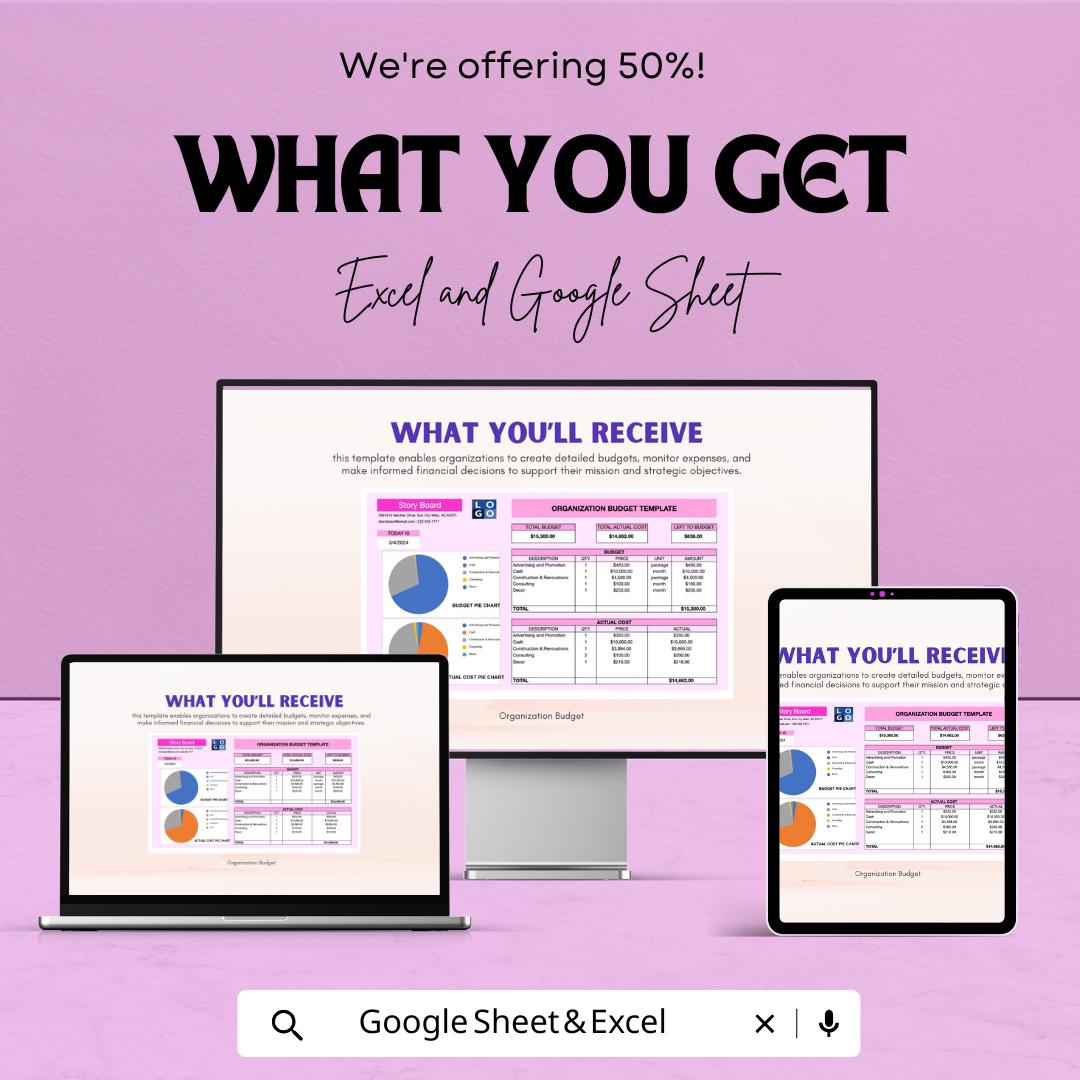 Organization Budget Sheet | Excel and Google Sheet | Budget Planning Tool for Organizations | Budgeting & Expense Management Template