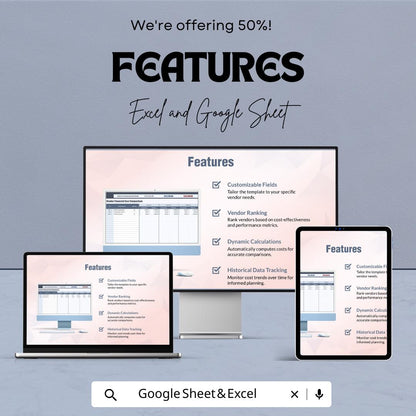 Vendor Financial Cost Comparison Template | Vendor Pricing Analysis | Cost Comparison Sheet | Excel & Google Sheets | Supplier Cost Tracker