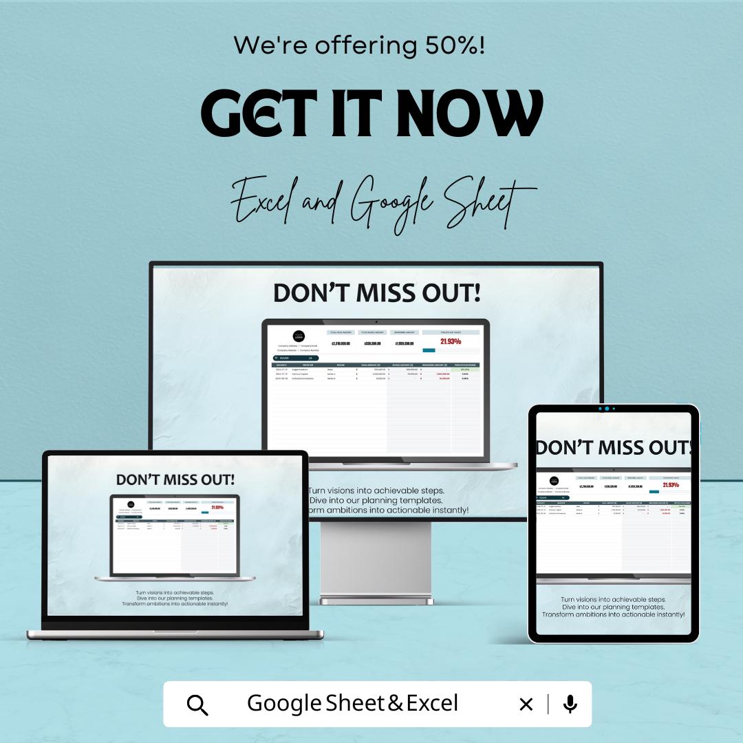 Startup Funding Goal Tracker Template | Fundraising Progress Tracker Spreadsheet | Excel & Google Sheets
