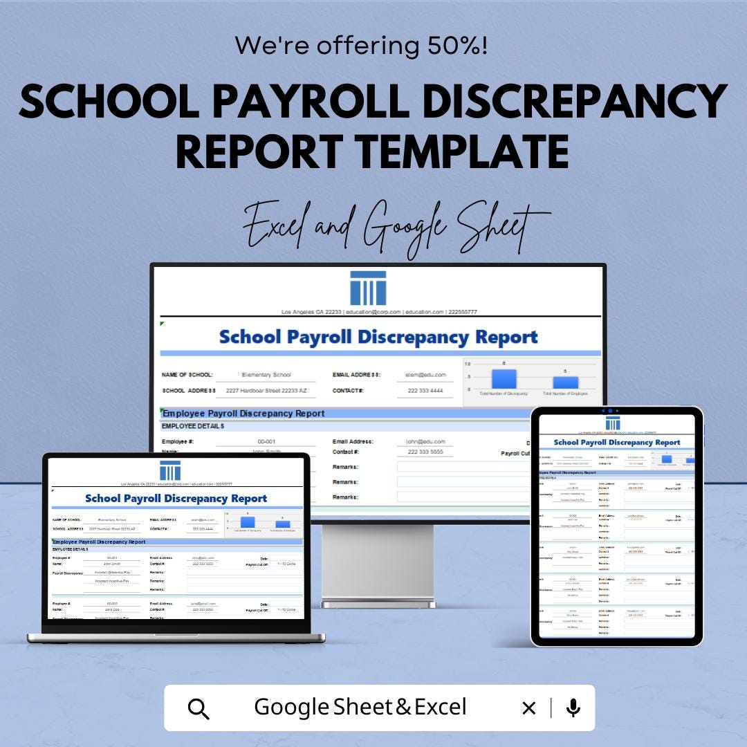 School Payroll Discrepancy Report Template | Payroll Error Tracking Spreadsheet | Employee Payroll Audit Form | Finance & HR School