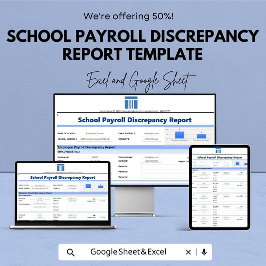 School Payroll Discrepancy Report Template | Payroll Error Tracking Spreadsheet | Employee Payroll Audit Form | Finance & HR School