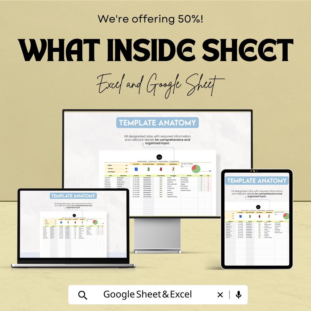 PPE Fit Test Results Template Excel & Google Sheets | Respirator Fit Test Log | Safety Compliance Tracker | PPE Testing Record Sheet