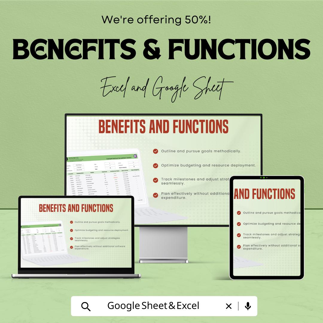 Employee Headcount Spreadsheet Template | Track Staff, Department & Employment Details | Google Sheets and Excel Compatible
