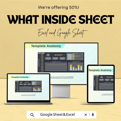 HR Budget Dashboard Sheet | Excel and Google Sheet | Monthly & Annual HR Budget Tracker | Employee Expense and Income Analysis