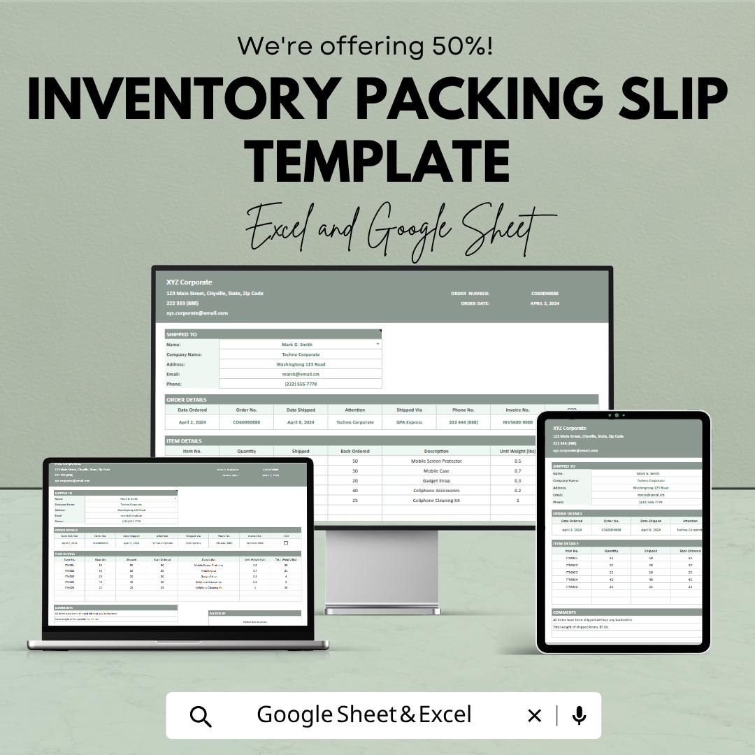 Inventory Packing Slip Template | Order Packing List | Shipping Packing Slip | Small Business Order Form |  Inventory Order Sheet