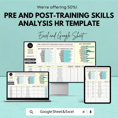 Pre and Post Training Skills Analysis HR Template | Employee Training Evaluation Tool | Excel & Google Sheets