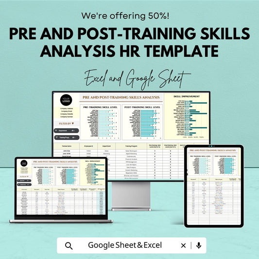 Pre and Post Training Skills Analysis HR Template | Employee Training Evaluation Tool | Excel & Google Sheets