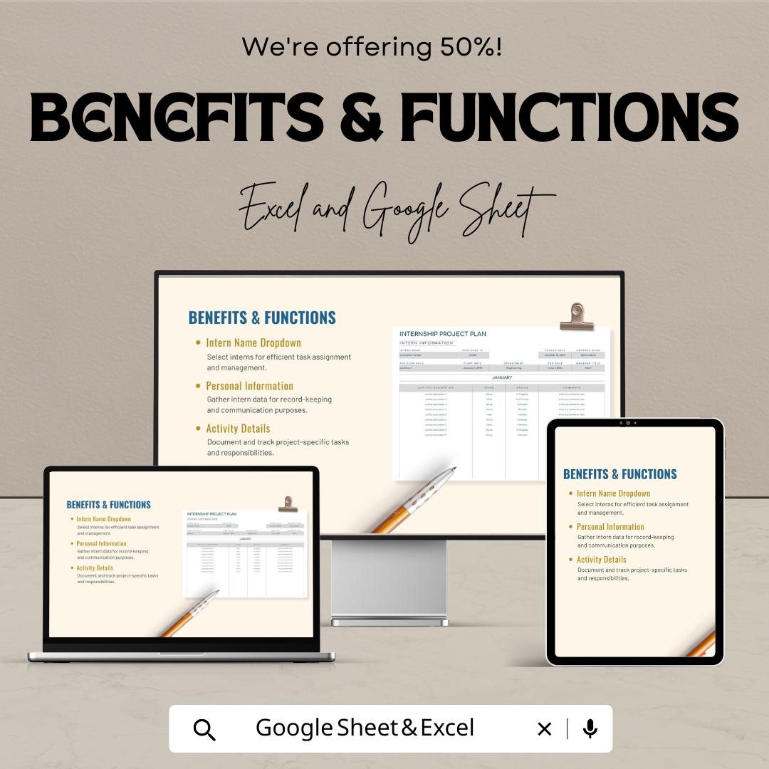 Internship Project Plan Sheet | Excel & Google Sheets Template | Internship Tracking | Activity Management Template | Project Plan Template