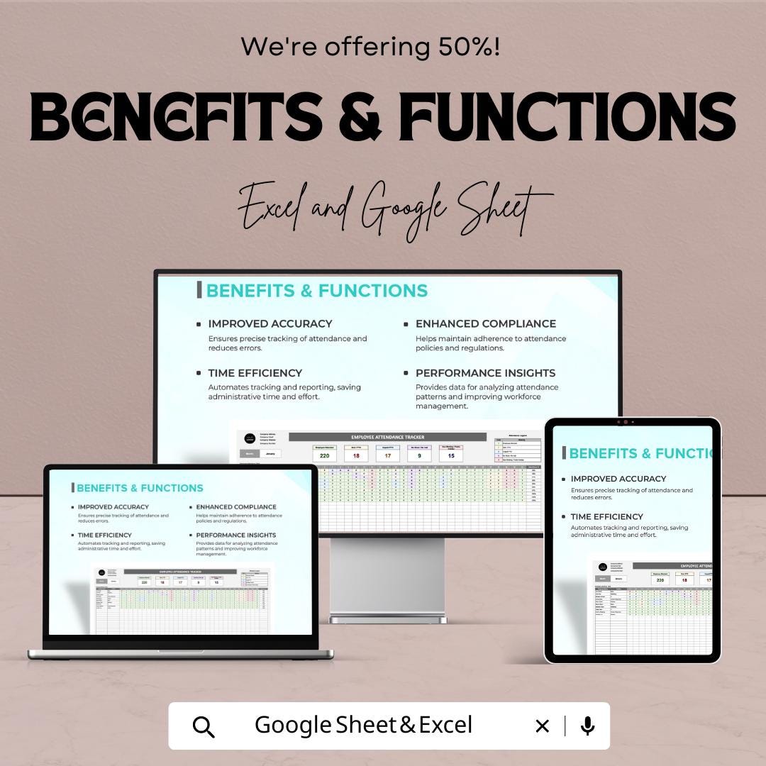 Startup Employee Attendance Tracker Template | Employee Attendance Sheet | HR Attendance Tracker | Excel & Google Sheets