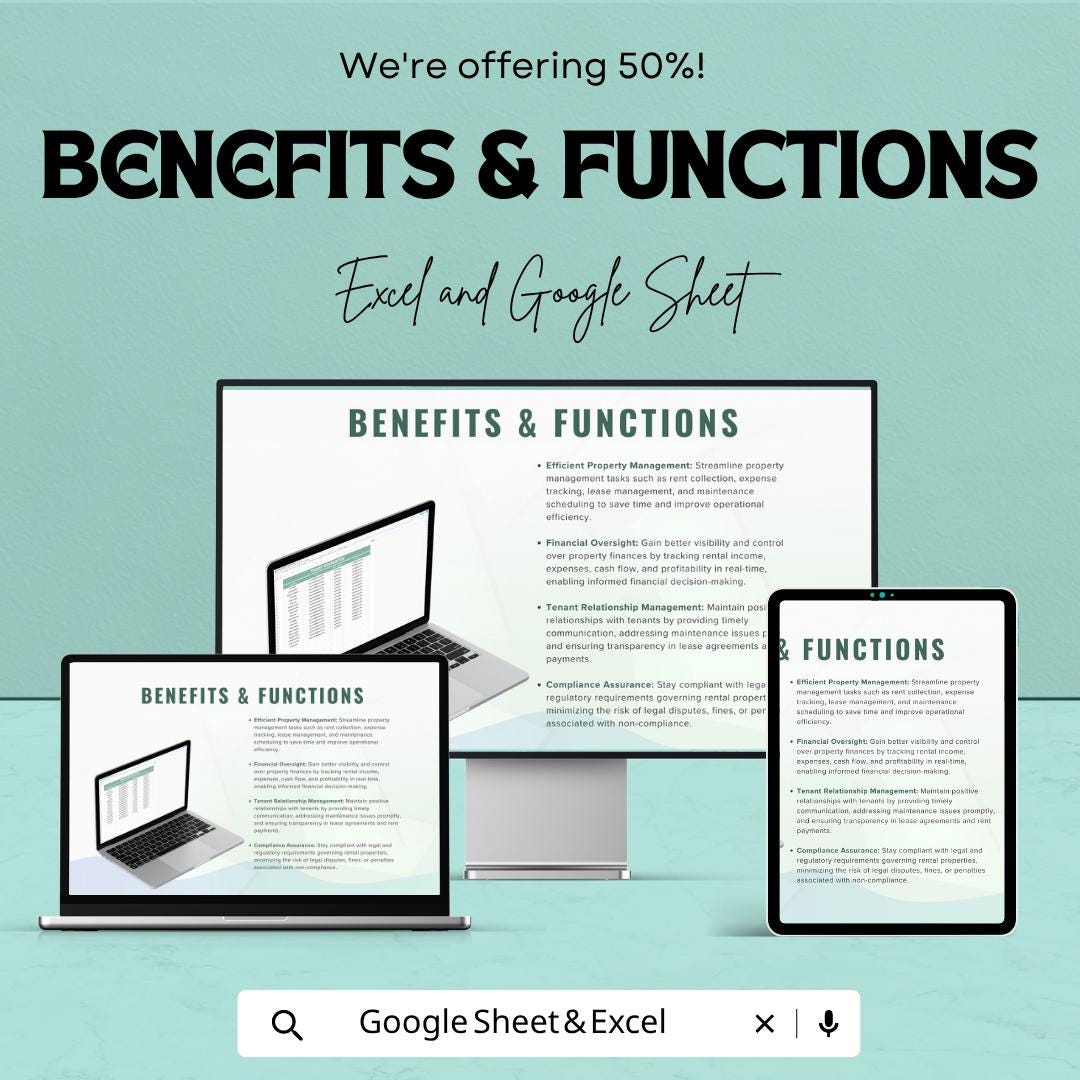 Landlord Property Management Template Excel Google Sheets | Rental Property Tracker | Tenant Management Spreadsheet | Rent Tracker |