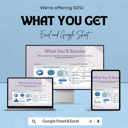 Healthcare KPI Dashboard Excel and Google Sheet | Patient Satisfaction & Financial Metrics | Healthcare Reporting Template