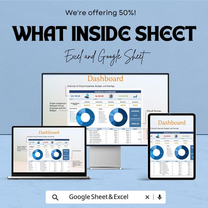 Financial Dashboard Template | Business Finance Tracker | Income Expense Spreadsheet | Financial Planner