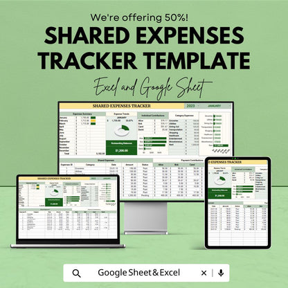 Shared Expenses Tracker Template, Split Expenses Spreadsheet, Roommate Expense Tracker, Household Budget Splitter