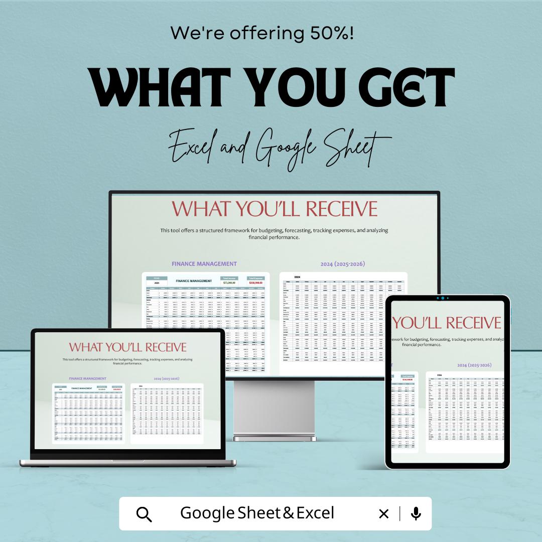 Finance Management Template | Budget Planner Spreadsheet | Income and Expense Tracker | Excel and Google Sheets | Business Finance Dashboard
