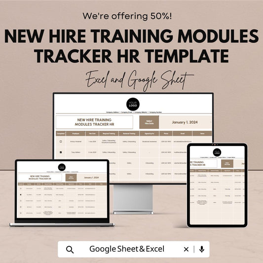 New Hire Training Modules Tracker HR Template | Employee Onboarding Checklist | Training Log Spreadsheet | Excel & Google Sheets