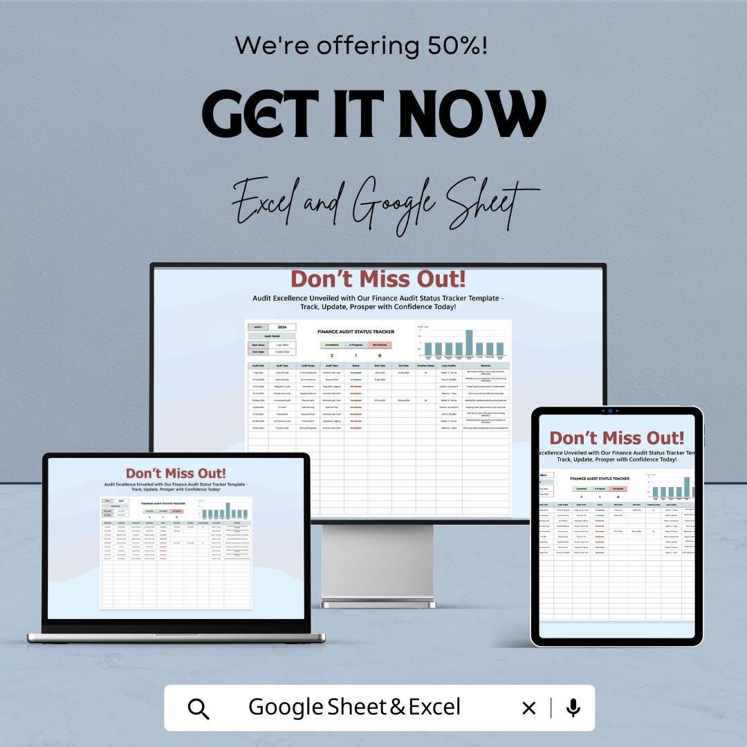 Finance Audit Status Tracker Template | Audit Management Spreadsheet | Audit Progress Tracker | Compliance Tracking Sheet