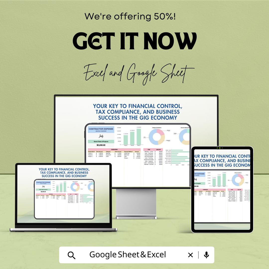 Contractor Expense Template Excel & Google Sheets | Freelance Expense Tracker | Self Employed Budget Spreadsheet | Business Expense Planner