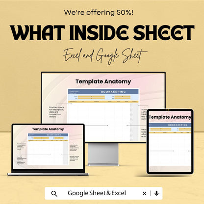 Blank Bookkeeping Spreadsheet Template | Google Sheets & Excel | Income Expense Tracker | Business Finance Log | Editable Accounting Sheet