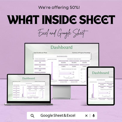 Dashboard Gantt Sheet | Google Sheets | Project Management Tool | Gantt Chart Template | Task Tracking & Timeline | Visual Project Planner