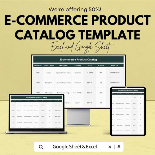 E-commerce Product Catalog Template | Product Inventory Sheet | Online Store Catalog | Excel & Google Sheets
