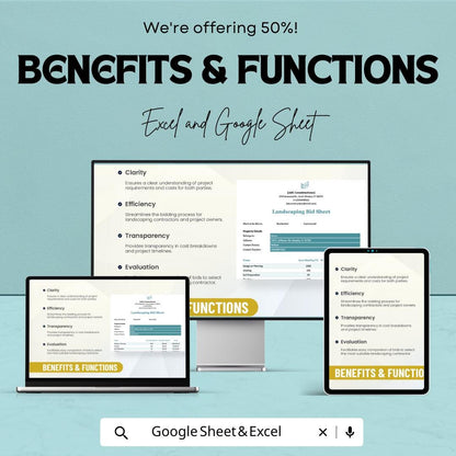 Landscaping Bid Sheet Template | Professional Excel & Google Sheet | Project Cost Breakdown | Easy to Customize | Instant Download