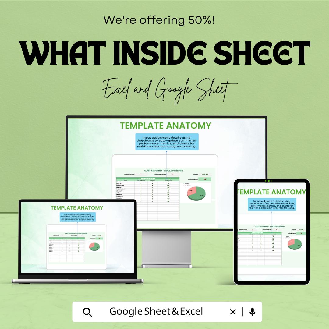 Class Assignment Tracker | Student Planner Google Sheets | Homework Tracker Template | Assignment Organizer | School Productivity Planner