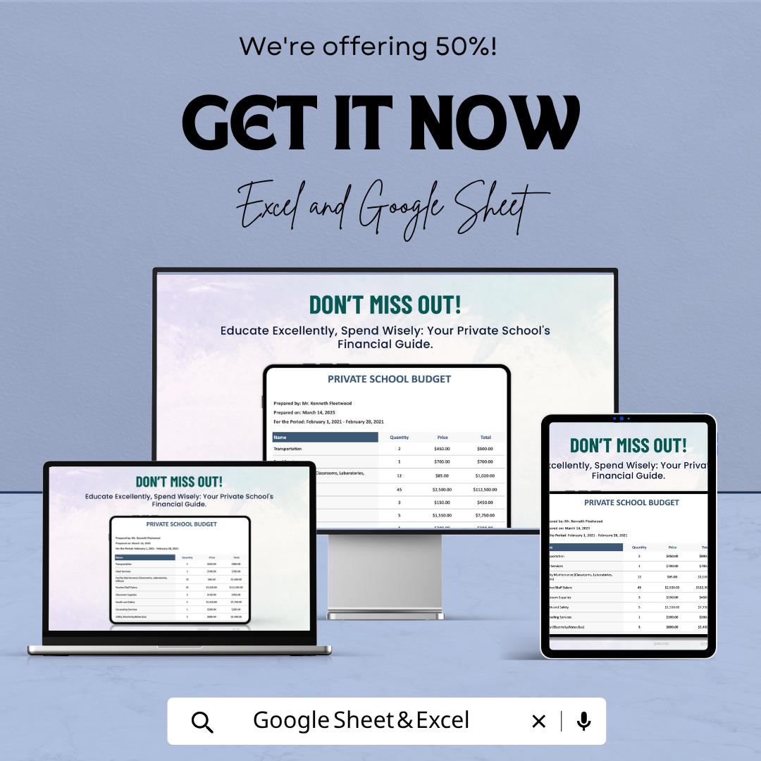 Private School Budget Template | School Finance Spreadsheet | Educational Budget Planner | Tuition Revenue Tracker |